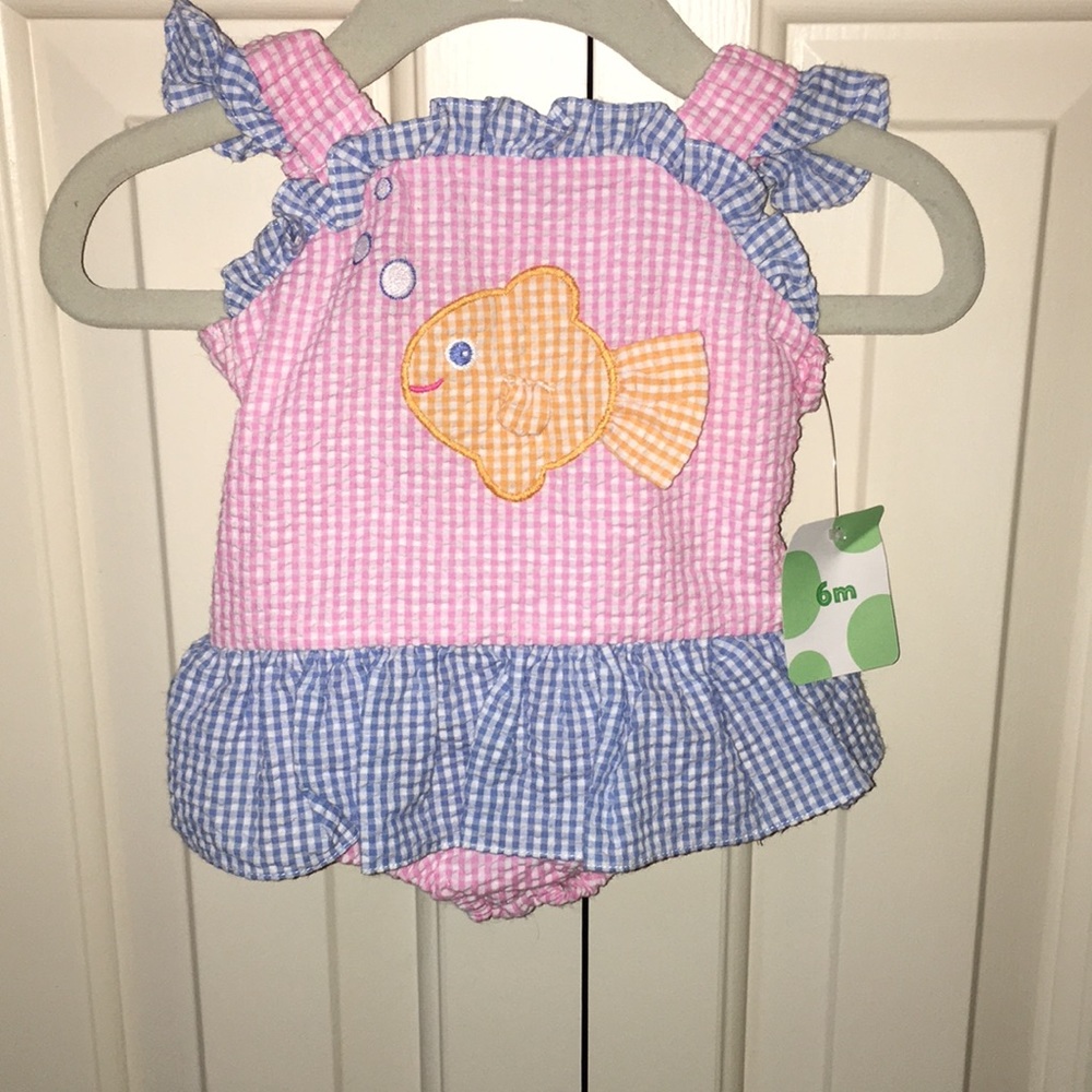 Girls pink gingham swimsuit